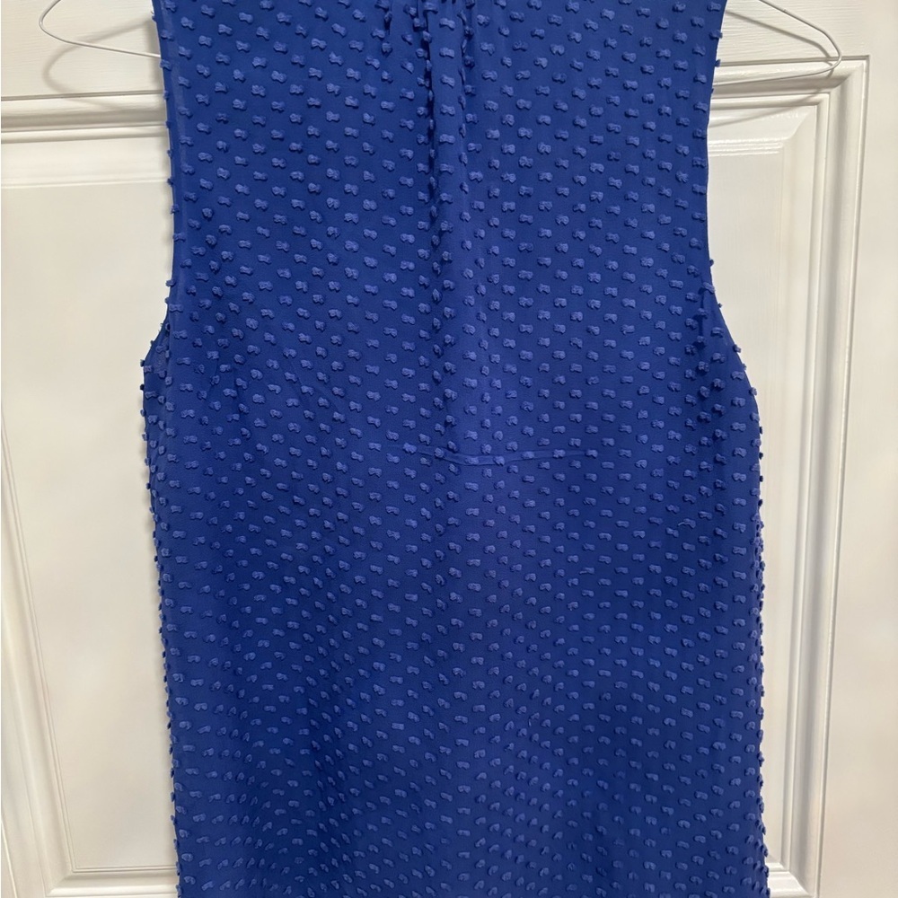 J.Crew Silk Clip Dot Sleeveless Ruffle Blouse Size 4 Royal Blue - Picture 4 of 5